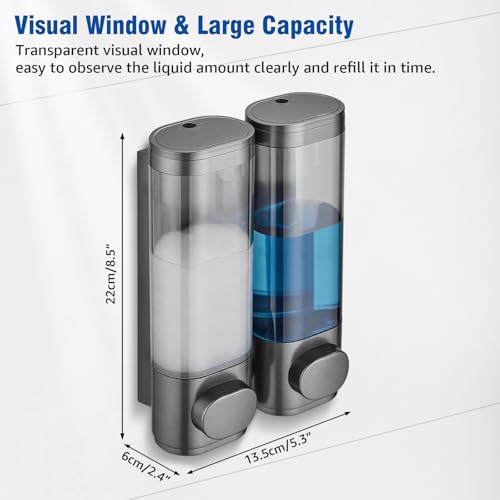 Pollock Shampoo and Conditioner Dispenser 2 Chamber No Drill | Shower Soap Pump Dispenser Wall Mounted,Body Wash Dispenser,Shower Gel Shampoo Holder for Bathroom Accessories, (Gun 2) - color: Gun 2