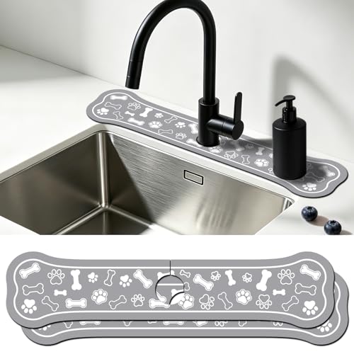 2Pcs Bone Shape Kitchen Sink Splash Guard Faucet Mat Dog Paw Dog Pattern Faucet Mat for Bathroom Kitchen 5.51x23.62In - color: Bone Shape