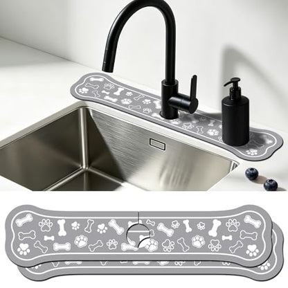 2Pcs Bone Shape Kitchen Sink Splash Guard Faucet Mat Dog Paw Dog Pattern Faucet Mat for Bathroom Kitchen 5.51x23.62In - color: Bone Shape