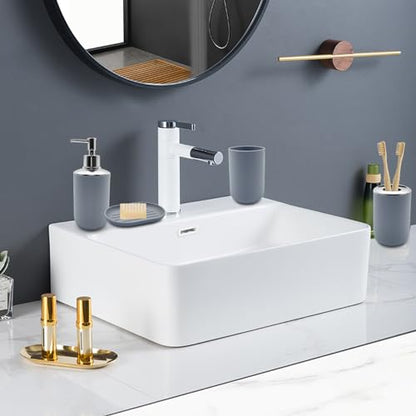 Bathroom Accessory Set, 4 pcs Shatter-Resistant Resin Bathroom Accessories Set Include Lotion Soap Dispenser Toothbrush Holder Soap Dish Modern Bathroom Decor, Gift for Home (Grey 4pcs) - style: Grey 4pcs
