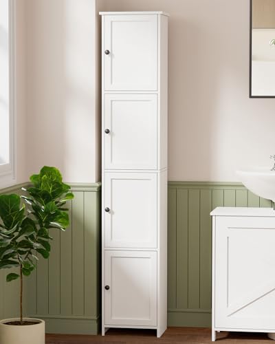 Slim Bathroom Storage Cabinet, Tall Narrow Bathroom Cabinet | Skinny Freestanding Floor Cabinet for Small Spaces, Bathroom, Living Room, 9.8"D x 11.8"W x 60.6"H, White