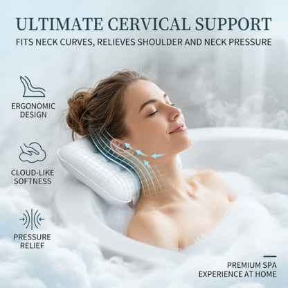 Bubble Bath Massager Mat with 6-Level Adjustment & Remote Control | Upgraded anti-slip suction cup，Inflatable pillow，Portable storage，Relieve muscle soreness and fatigue - color: White