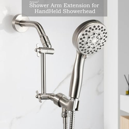 6 Inch Adjustable Shower Head Extension Arm, All-Metal Shower Arm Extender with Locking Set Screw for Rainfall, Fixed, Handheld Showerheads, G1/2 Universal Thread, Easy Installation, Brushed Nickel - color: BNP, style: 6 Inch