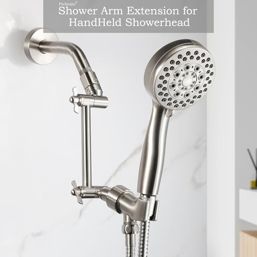 6 Inch Adjustable Shower Head Extension Arm, All-Metal Shower Arm Extender with Locking Set Screw for Rainfall, Fixed, Handheld Showerheads, G1/2 Universal Thread, Easy Installation, Brushed Nickel - color: BNP, style: 6 Inch