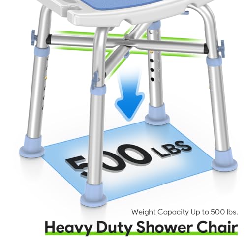 Delog Heavy Duty Shower Chair with Back 500lb, Padded Bath Seat with Height Adjustable, Tool Free Anti-Slip Shower Bench Bathtub Stool for Elderly, Senior, Handicap & Disabled