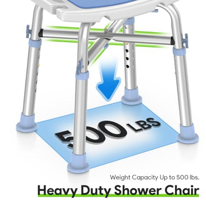 Delog Heavy Duty Shower Chair with Back 500lb, Padded Bath Seat with Height Adjustable, Tool Free Anti-Slip Shower Bench Bathtub Stool for Elderly, Senior, Handicap & Disabled