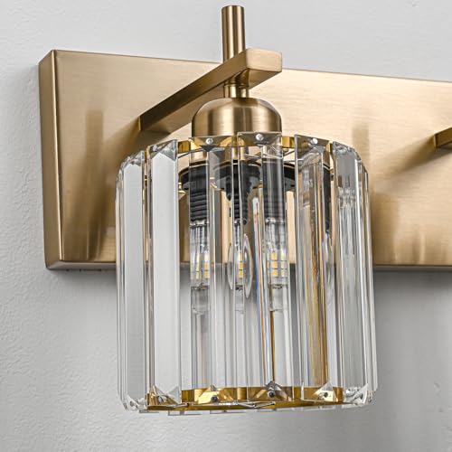 Modern Crystal Bathroom Vanity Lights, Gold 4-Lights Bathroom Light Fixtures Over Mirror, Crystal Wall Lighting with Polished Gold Finish - color: Gold-Round Shade, size: 4-Light