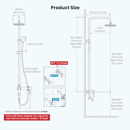 gotonovo Outdoor Shower Kit SUS304 Stainless Steel Brushed Nickel | Outside Shower Fixtures,8’’ Rain Head with Handheld Sprayer,Swivel Tub Spout,Indoor/Outdoor,Poolside,Backyard,Garden,Beach - color: Nickel