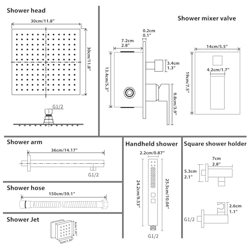 RUMOSE Rainfall Shower System with 4 Full Body Jet 4 Mode Shower Faucet Set | 12 Inch Rain Shower Head, 2 in 1 Handheld Spray, Oil Rubbed Bronze Brass Shower Jet Shower Fixtures, Wall Mounted - color: Oil Rubbed Bronze