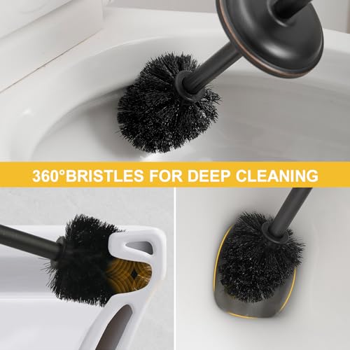 Toilet Brush and Holder, Toilet Cleaner Bowl Set with Two Brush with Extra Long Handle, Durable Bristles Toilet Scrubber and Covered Holder, Drip-Proof Stainless Steel Oil Rubbed Bronze - color: Oil Rubbed Bronze