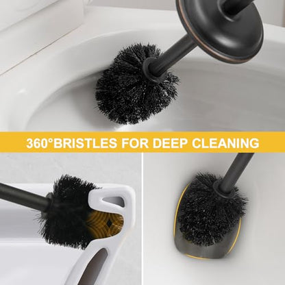Toilet Brush and Holder, Toilet Cleaner Bowl Set with Two Brush with Extra Long Handle, Durable Bristles Toilet Scrubber and Covered Holder, Drip-Proof Stainless Steel Oil Rubbed Bronze - color: Oil Rubbed Bronze