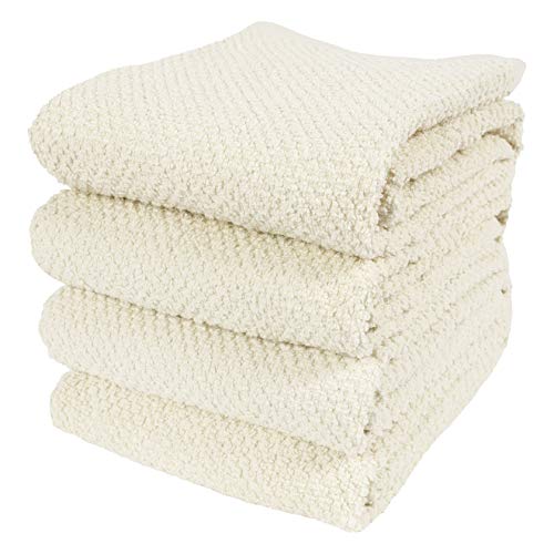KAF Home Deluxe Popcorn Terry Kitchen Towels, Cotton Kitchen Dish Towels, Set of 4, Alabaster - color: Alabaster