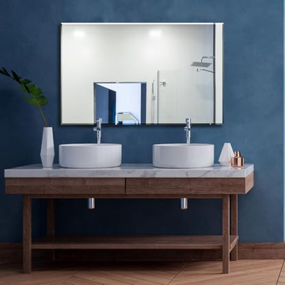 Ruomeng Rectangle Wall Mirror Frameless Bathroom Mirror 48” x 30" Beveled Edge Mirror for Vanity and Entryway - size: 48"L x 30"W