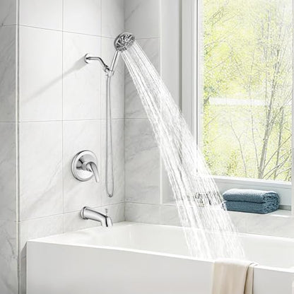 gotonovo Tub Shower Faucet Set with Valve 6 Mode Handheld Polished Chrome | Bathtub Faucet Set,6 Mode ABS Handheld Spray,6.3’’ Metal Tub Spout,Brass Valve Trim Kit,Shower Head and Handle Kit,Wall Mount - color: Chrome