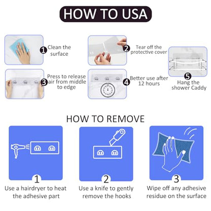 Shower Caddy Adhesive - Strong Shower Caddy Adhesive Hooks Replacement, Waterproof Shower Adhesive Strips, No Drilling, for Bathroom Storage Shelves and Kitchen Racks 16 Pack