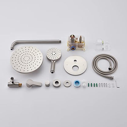 Iriber Shower System Wall Mounted Shower Faucet Set with High Pressure Shower head and 3-Setting Handheld, Bathroom Shower Trim Kit Contain Pressure Balance Valve Cartridge, Brushed Nickel - color: Brushed Nickel