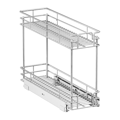 Pull Out Spice Rack Cabinet Organizer, 3 Tier Heavy Duty Slide Out Wood Shelf for Narrow Cabinet, Pull Out Storage for Kitchen (5½" W x 21½" D, 2 Tier) - size: 5½" W x 21½" D, 2 Tier