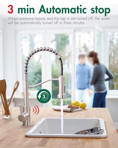 AIMADI Touchless Kitchen Faucet with Pull Down Sprayer,Brushed Nickel | Motion Sensor Kitchen Sink Faucet,Smart Hands Free,Stainless Steel Spring Faucets for Farmhouse RV Utility Sink - color: Brushed Nickel-1