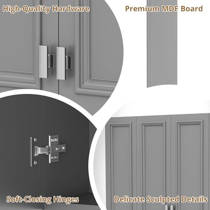 Marzzi 36" x 28" Bathroom Medicine Cabinet with Open Shelf | Wall Mounted Bathroom Storage Cabinet with Adjustable Shelves, Over The Toilet Wall Cabinet, Painted Finish - color: Grey