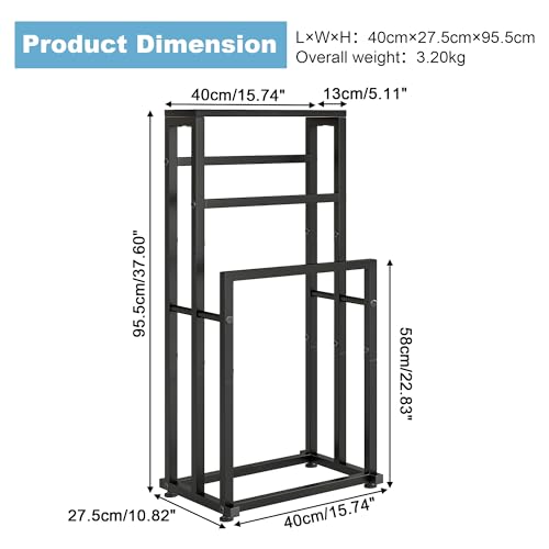 Free Standing Towel Rack for Bathroom, 3 Tier Metal Blanket Rack with Shelf, Blanket Drying and Display Rack for Oversized Bath Towels Bathroom Accessories, Next to Tub or Shower, Black