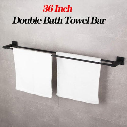 GERZWY Bathroom Double Towel Bar Matte Black Stainless Steel 36-Inch Bath Towel Rack Contemporary Style Wall Mount JG1902C92-BK
