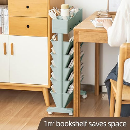 5 Tier Rolling Book Cart Multi-Functional Movable Storage Bookshelves | rolling bookshelf,Movable Storage Bookshelves with Lockable Wheels for Study Office Library Classroom, - color: Blue