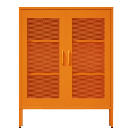 Washsemba Metal Storage Cabinet with Mesh Doors,Steel Display Cabinet with Adjustable Shelves,Metal Office Storage Locker for Home Office,Garage (Orange, 40''H) - color: Orange, size: 40''H