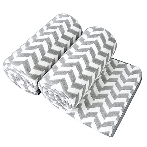 JML Microfiber Bath Towels, Chevron Grey, 30" x 60", 2 Pack | Hanging Loop, Oversized, Soft, Super Absorbent, Fast Drying, Use for Sports, Fitness, Yoga - color: Chevron Grey, size: 2 Pack (30 in x 60 in)