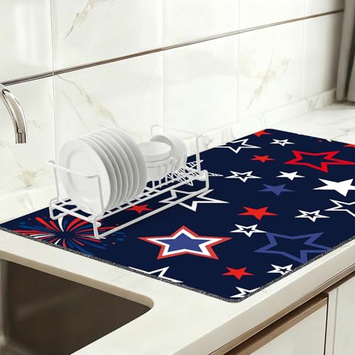 Coffee Bar Mat for Espresso Machine, Absorbent Dish Drying Mat for Kitchen Counter, Quick Dry Stone Mat Alternative, Non-Slip Waterproof Countertop Protector, Aesthetic & Durable Drying Pad - color: B Stars Freworks, size: 16" x 24"