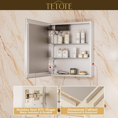 TETOTE 36 x 32 Medicine Cabinet with Lights, Adjustable Shelves, Silver Aluminum Cabinet, Anti-Fog Stepless Dimmable 3 Colors White/Warm/Natural, Easy to Install(Wall Mount/Recessed) - color: Silver, size: 32"L x 36"W