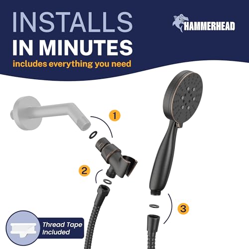HammerHead Showers® Solid METAL 3-Spray Handheld Shower Head with Long Hose and Holder OIL RUBBED BRONZE - WIDE MASSAGE and MIST Sprays - 1.8 GPM Low Flow Handheld Showerhead -Water Saving Shower Head - color: Oil Rubbed Bronze, size: 1.75 GPM California