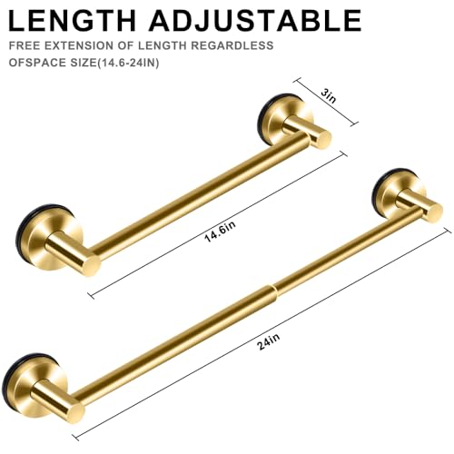 MGahyi Gold No Drill Adjustable Stainless Suction Cup Towel Bar | 14.6 ~ 24Inch Extendable Bath Shower Towel Holdere,Heavy Duty Towel Rack Suitable for Tile, Glass & Smooth Flat Surfaces - color: Gold
