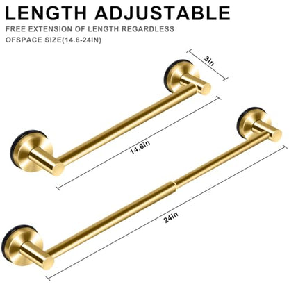 MGahyi Gold No Drill Adjustable Stainless Suction Cup Towel Bar | 14.6 ~ 24Inch Extendable Bath Shower Towel Holdere,Heavy Duty Towel Rack Suitable for Tile, Glass & Smooth Flat Surfaces - color: Gold