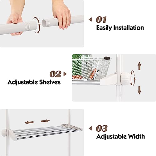 YeYeBest Over The Toilet Storage, Bathroom Organizer 4-Tier Adjustable Shelves for Small Room, Saver Space, 91 to 124 Inch Tall Stainless Steel White - color: White