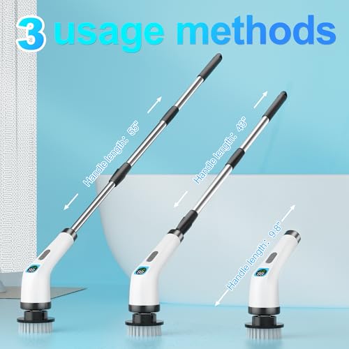 ALPONO Electric Spin Scrubber for Cleaning - Bathroom Floor Shower Scrubber with Long Handle Cordless Handheld Power Spin Brush, IPX7 7in1 400RPM LED-Screen Fast Charging