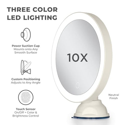 Lighted Wall Mounted Suction Cup Makeup Mirror with 10X Magnification - color: Neutral