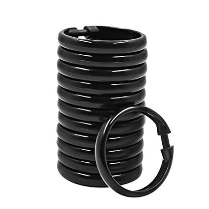 Shower Curtain Rings-12 Pack- Plastic Shower Curtain Hooks O-Shaped Rings Hook Glide Easily on Bathroom Shower Rod(Black)