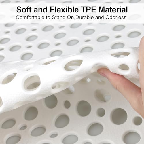 Non Slip Shower Mat with Suction Cups, 31.5x47.2 Inch Quick Drain TPE Anti Slip Shower Mats for Inside Shower, Large Shower Stall Mat Soft on Feet, Easy to Dry&Cut Machine Washable - color: White, size: 31.5" x 47.2" (Rectangular)