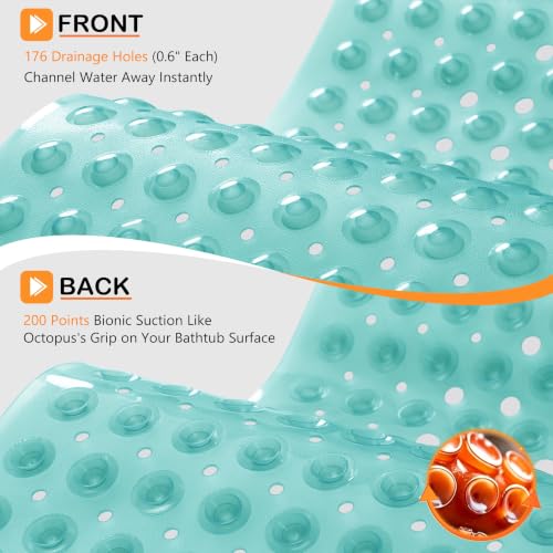 Yimobra Non Slip Bathtub Mat 40 x 16 Inch, Extra Long Shower Mat with Drain Holes, Machine Washable Baby Bath Mats, Strong Suction Cups for Bathroom Floor, Clear Green - color: Clear Green