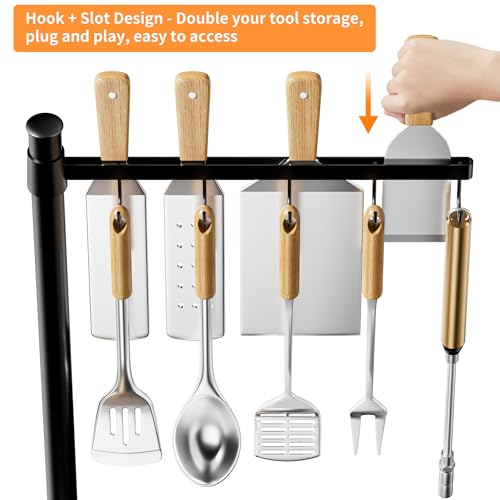 DAOYA Griddle Caddy Organizer for Blackstone Grill Caddy for Outdoor Grill | Adjustable Seasoning Holder, Plate Storage Rack, Windproof Paper Towel Holder, BBQ Tool Rack, Storage Bag, for Husband & Dad