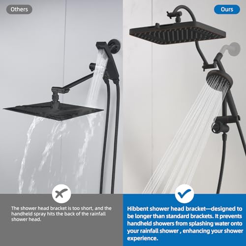 Hibbent cUPC Certified High Pressue 13'' Rainfall Shower Head with 5-Spray | Shower Heads with Handheld 10-Spray Combo, All Metal Easy Reach 4-way Diverter Arm, 71'' Hose & Holder, Oil-Rubbed Bronze - color: Oil Rubbed Bronze, style: Square 13"