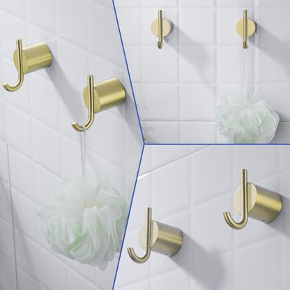 Towel Hooks for Bathroom 2 Packs Wall Mount Towel Holder Brushed Gold Wall Robe Hook,Stainless Steel Heavy Duty (Drilling),SW-96068-8BG-2. - color: Double Hook-Brushed Gold