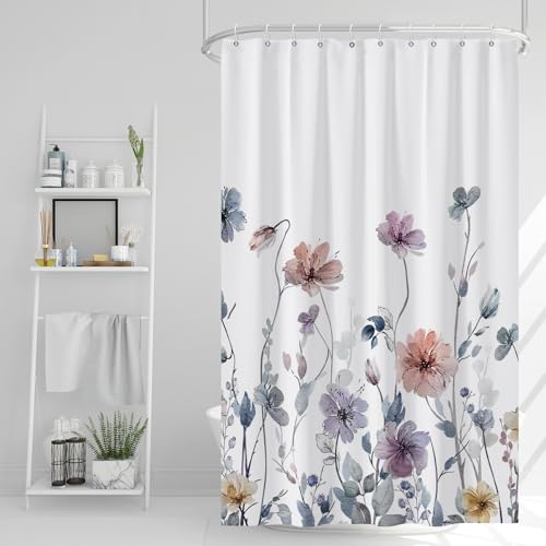 AWERT Wildflower Shower Curtain for Bathroom Watercolor Floral Shower Curtain with Hooks Waterproof Flower Printing Fabric Bathroom 48x72 Inch - color: Flowers, size: 48"W x 72"L (Pack of 1)