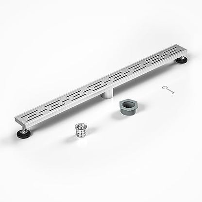 Linear Shower Drain 32" Brushed 304 Stainless Steel | with Drain Grate | Fast Drainage | Stainless Floor Drain Grate | Hair Strainer | Drain Key | The Upgrade for Your Bathroom - size: 32 Inch
