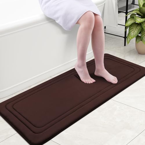 Grandaily Memory Foam Bath Mat Rug 47x20, Ultra Soft, Non-Slip and Absorbent Bathroom Rugs, Machine Wash Dry, Comfortable Bath Carpet for Bathroom Floor, Tub and Shower, Brown - color: Brown, size: 47" x 20"