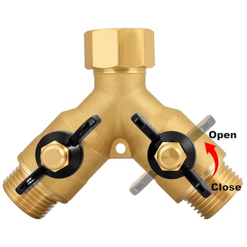 Heavy-Duty Brass 2-Way High-Flow Garden Hose Splitter, Outdoor Faucet Y-Valve Diverter Connector with Butterfly Handle, Full-Flow Water Hose Adapter (Valve butterfly handle - 1-piece) - color: Valve butterfly handle - 1-piece