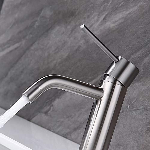 Brushed Nickel Single Hole Bathroom Faucets Single Handle, JXMMP Brushed Bathroom Vanity Sink Faucet with Pop Up Drain Assembly and 6 inch Deck Plate - color: Brushed Nickel, size: Faucet with Deck Plate