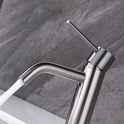 Brushed Nickel Single Hole Bathroom Faucets Single Handle, JXMMP Brushed Bathroom Vanity Sink Faucet with Pop Up Drain Assembly and 6 inch Deck Plate - color: Brushed Nickel, size: Faucet with Deck Plate