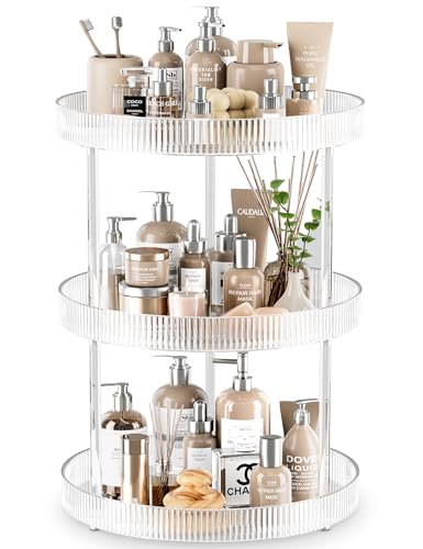 3 Tier Lazy Susan Bathroom Countertop Organizer, 360° Clear Rotating Makeup Cosmetic Perfume Storage Tray, Spinning Vanity Organizer Shelf for Bathroom Cabinet, Dresser, Kitchen(Large) - size: 3 Tier / 10.6Inch