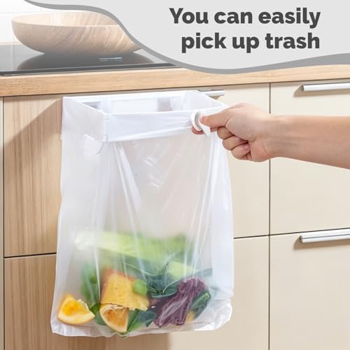 Wall Mounted Trash Bag Holder- Folding Room Saving Bathroom and Kitchen Storage Rack, Plastic Hanging Waste Bin Organizer (White)